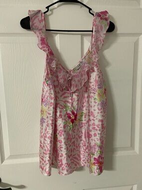 MORGAN TAYLOR Satin Pink Floral Ruffle Lingerie Top